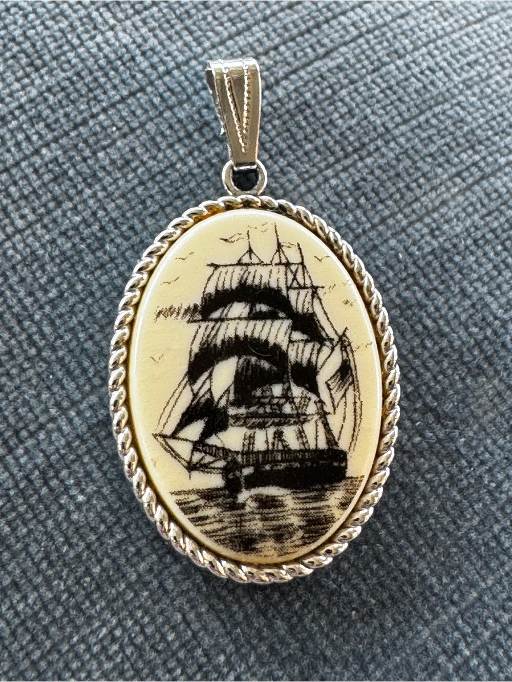 Vintage Sarah Coventry Three-Masted Ship Necklace Pendant Silvertone Charm